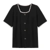 Plus-size women's short-sleeved T-shirt for chubby girls 2025 summer new style, 200 pounds loose, flattering and slimming, square neck stylish top Item Picture